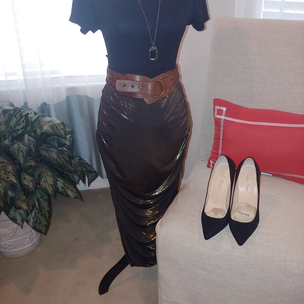 Olive liquid metallic skirt New size 8 - Picture 7 of 9